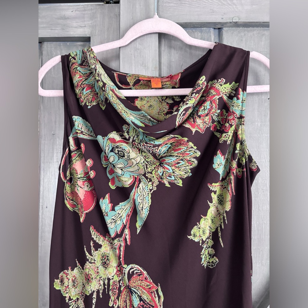 Harari 100%‎ Silk Brown Floral Cowl Neck Sleeveless Dress semi-sheer Size M $394 - Picture 6 of 7